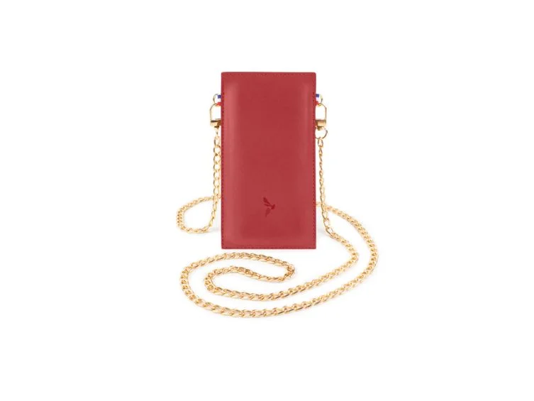 Pochette Galaxy A34 5G en cuir rouge avec Maroquinerie chainette – PM-057-02 Sans personnalisation - Vins Rouges Harmonieux pour Chaque Occasion
