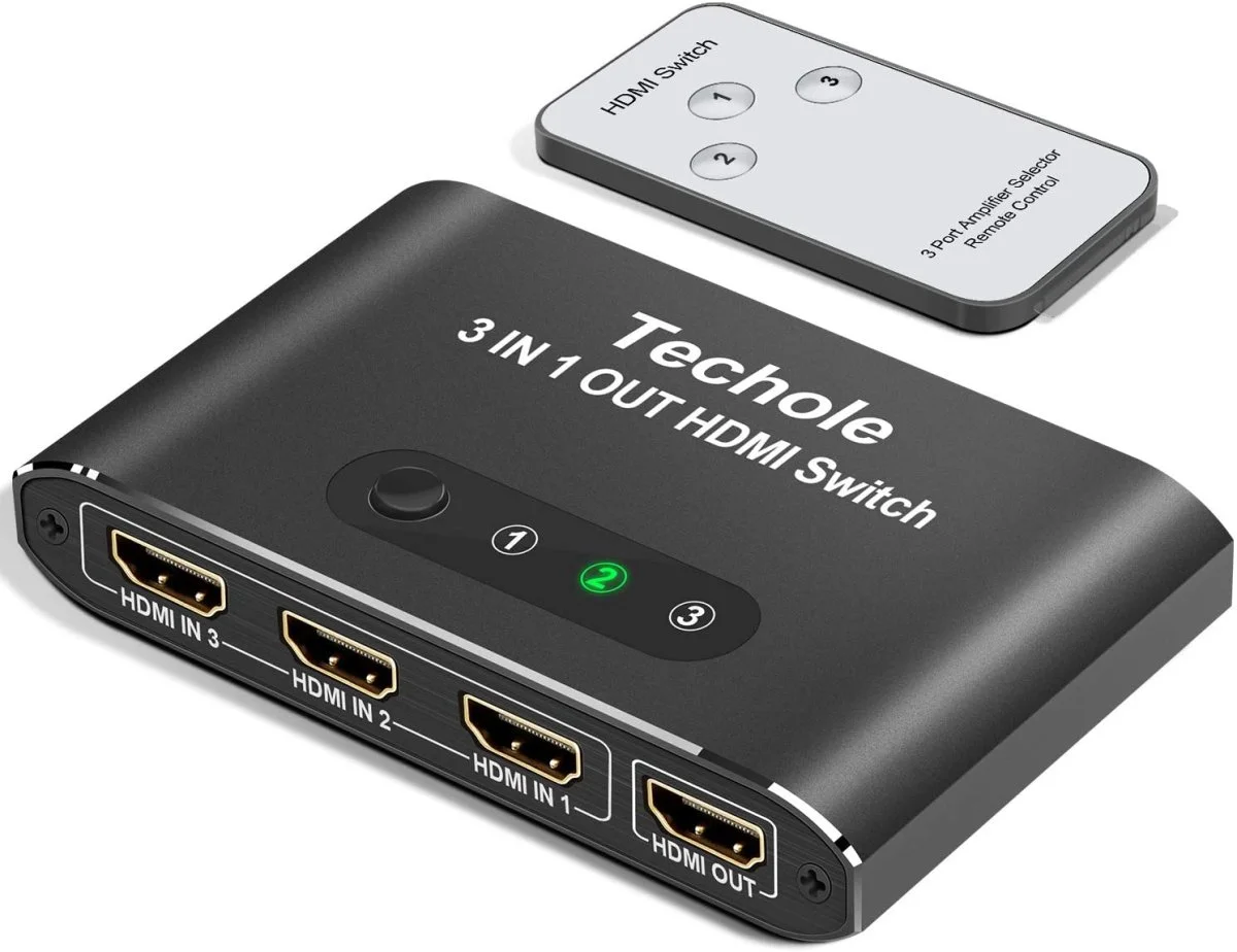 Commutateur HDMI 3 entrées 1 sortie, Avec télécommande – Techole - Organisation de la maison avec des solutions de rangement Boîte de rangement de bureau en cuir PU, télécommande, support de téléphone  et de télévision, cosmétiques, brosse, 5 grilles - Cdiscount Maison