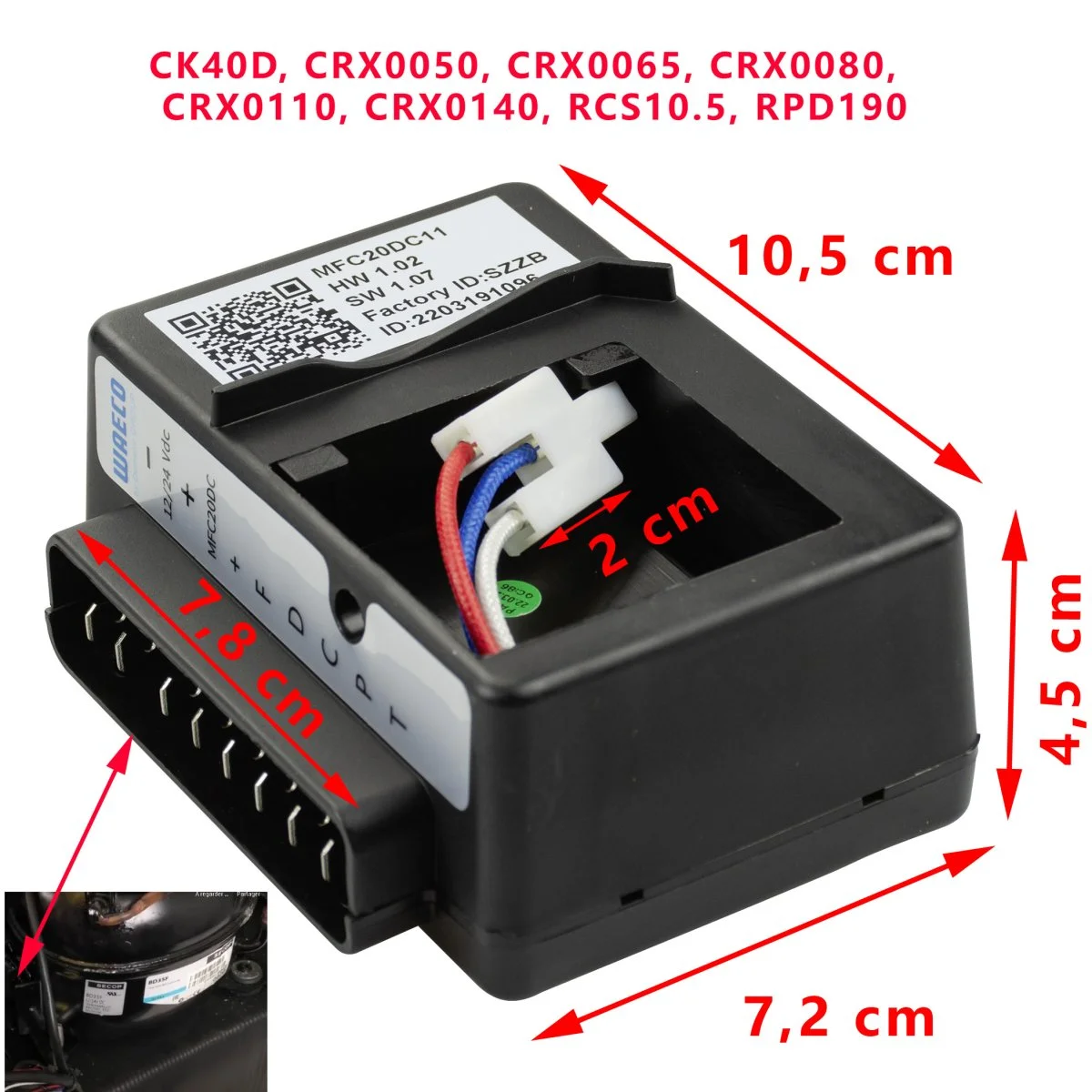 Unité éléctronique MFC20DC11 HW1.02 SW1.07 pour les refrigerateurs CK40D, CRX0050, CRX0065, Ft CRX0080, CRX0110, CRX0140, RCS10.5, RPD190 de Waeco Dometic - Accessoires Outdoor pour Plus de Liberté de Mouvement