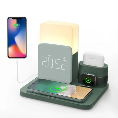 Wireless Charging Station 4 in 1 Watch Charger Alarm Clock Phone Holder Upgraded Dock Station for IPhone 13 14 Airpot Iwatch 15W - Saldi Straordinari – Offerte Speciali Disponibili Adesso - boston airport station airpot