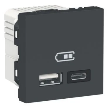 PRISE USB DOUBLE 5VCC -2,4A TYPE A+C 2MODULE ANTHRACITE UNICA NU301854 SCHNEIDER - PC Saldi Straordinari – Offerte Speciali Disponibili Adesso