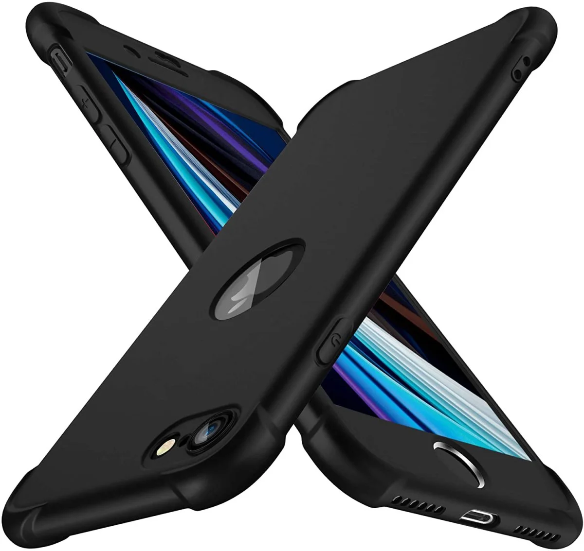 Coque Silicone Light Slim PC TPU Bumper Rubber compatible avec iPhone SE 2020, avec 2 protecteur d’écran en verre trempé 360° – Noir – ORETECH - Organisation de la maison avec des solutions jardin de rangement