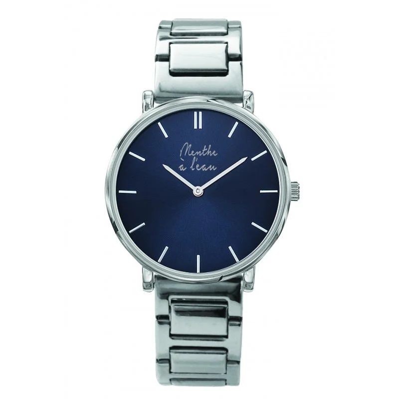 Montre Mixte L’Intemporelle chromée fond bleu - Vins Rouges Harmonieux pour Accessoires Chaque Occasion