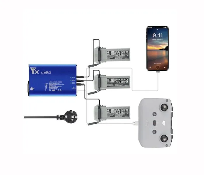Chargeur Lacme 5 en 1 en alliage d’aluminium pour DJI Air 3 - ​Drones Professionnels & Grand Public | Boutique Française
