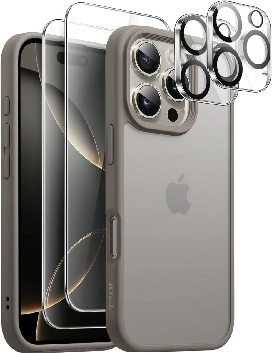 Coque de proctection mate 5 en 1 pour iPhone 16 Pro Max 6,9 pouces Titan nature- JETech - Organisation de la maison avec des solutions de rangement iPhone 17 Pro | Étui CaseMe avec Coque Détachable