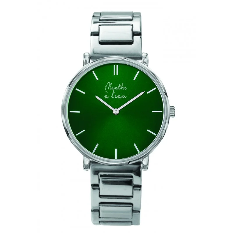 Montre Mixte L’Intemporelle chromée fond vert - Vins Rouges Harmonieux pour Affiche Chaque Occasion