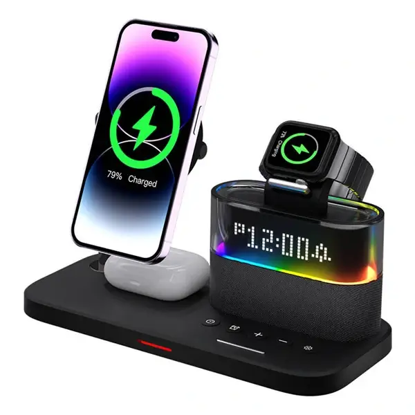 Station de charge sans fil magnétique 6en1 pour série Apple YESIDO – Réveil intégré – 25W – 15W avec la charge MagSafe pour téléphone – 3W pour la Apple Watch – Lumière nocturne – DS37 - Saldi Straordinari – Offerte Speciali Disponibili Adesso -