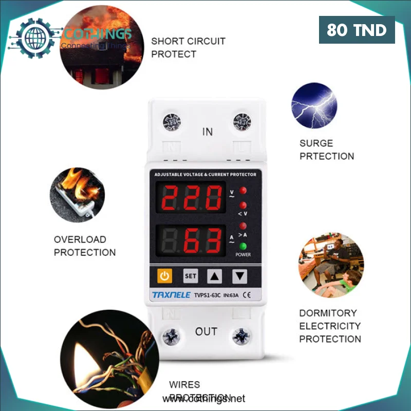 Protecteur de surtension numérique tension réglable Din Rail 63A 230V avec double affichage - ​Drones Professionnels & Grand Public | Boutique Française
