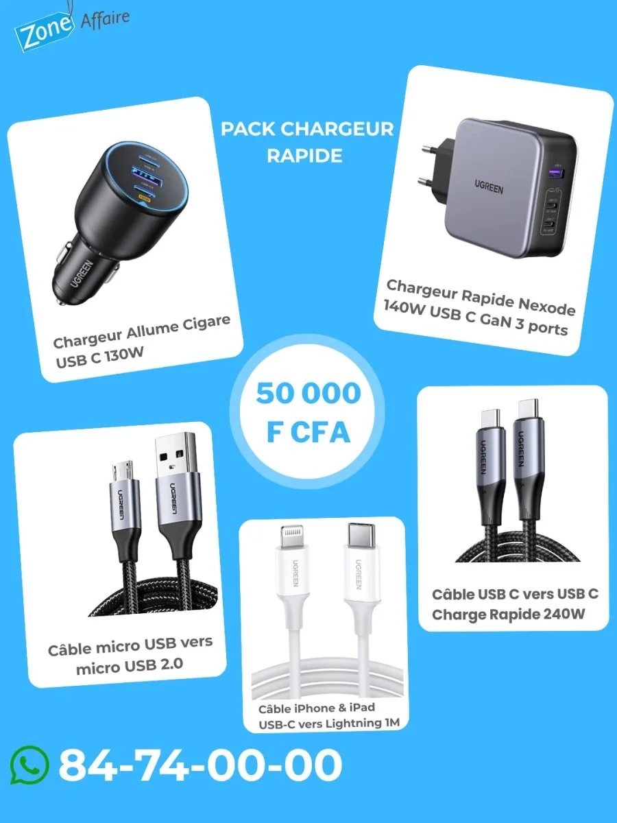 Pack Leroy chargeur rapide UGREEN 5-en-1 : chargeur 140W, chargeur voiture 130W et câbles - Organisation de la maison avec des solutions de rangement