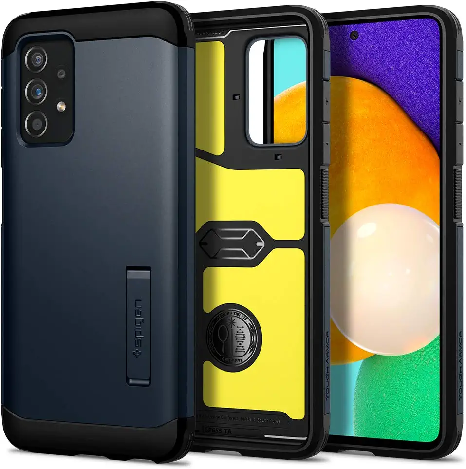 Coque de protection Compatible avec Samsung Galaxy A52 / A52s Spigen Tough Armor – Metal Slate - Organisation de la maison avec des solutions de rangement LBH Coque Telephone Étui de protection à rabat avec fonction support pour  Samsung Galaxy A52 / A52 5G / A52s 5G Marron clair