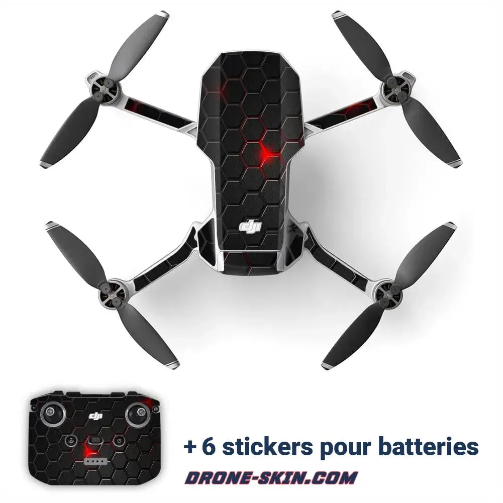 Sticker pour Drone DJI mini 1 et 2 Black & Red Hexagone - ​Drones Professionnels & Grand Public | Boutique Française​ Drone Sub250 Oasisfly25 DJI O4 Pro
