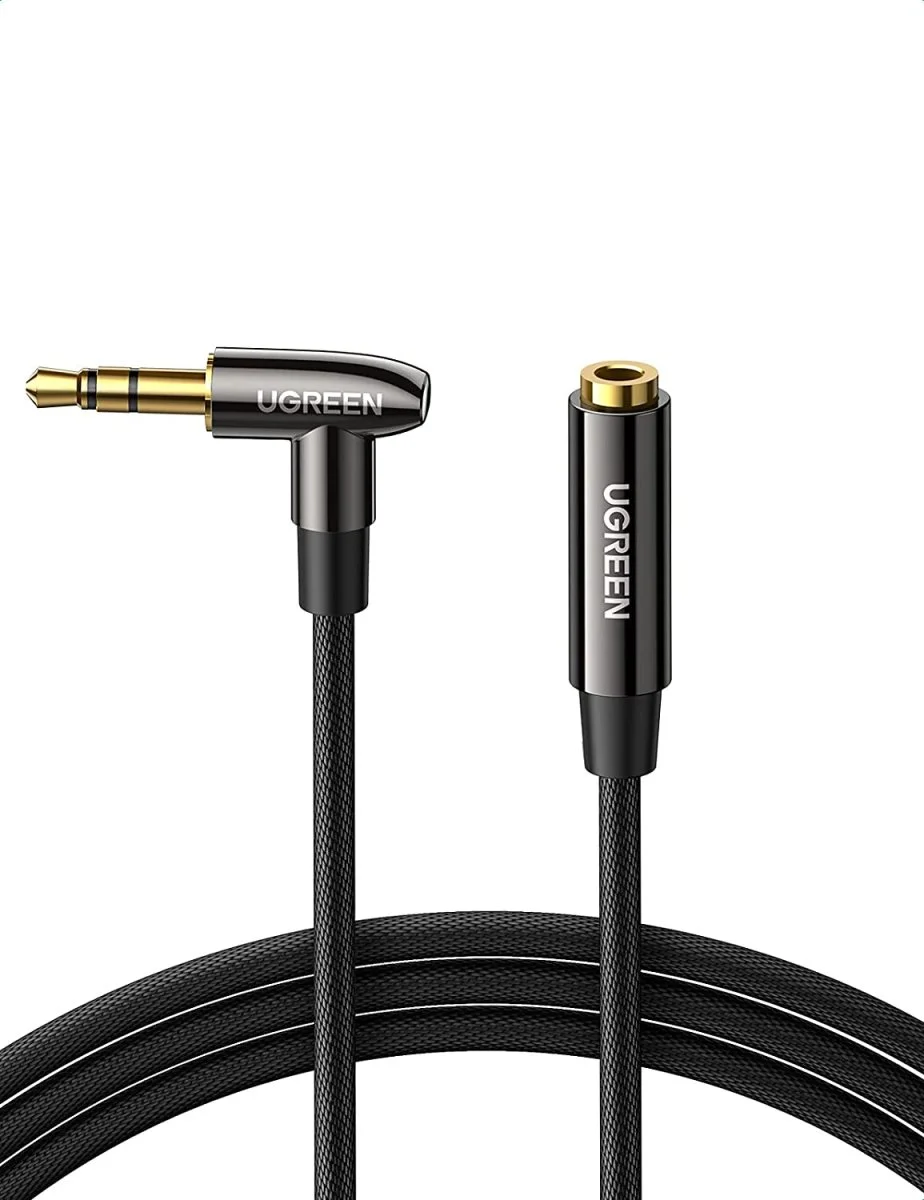 Câble d’extension de casque 3,5 mm à angle droit – Prise jack stéréo mâle vers femelle – Cordon en nylon 1 m – UGREEN - Organisation de la maison avec des solutions de rangement - {'count': 1, 'name': 'Black'}