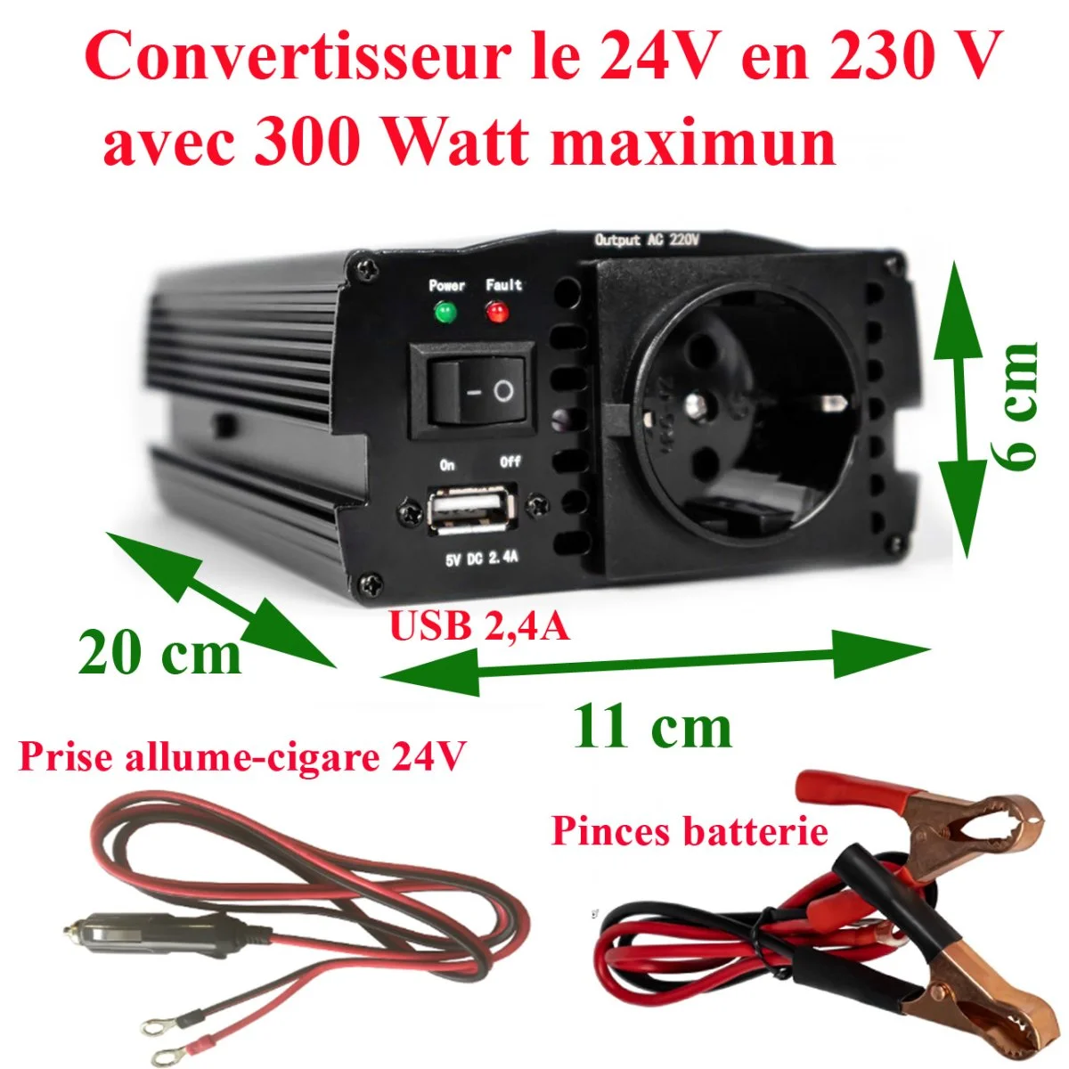 Convertisseur 24V en 220V avec une puissance maxi 300W, sur prise allume-cigare 24V - Accessoires Outdoor pour Plus de Liberté de Mouvement converter 300v dc 220v ac - Achat en ligne | Aliexpress